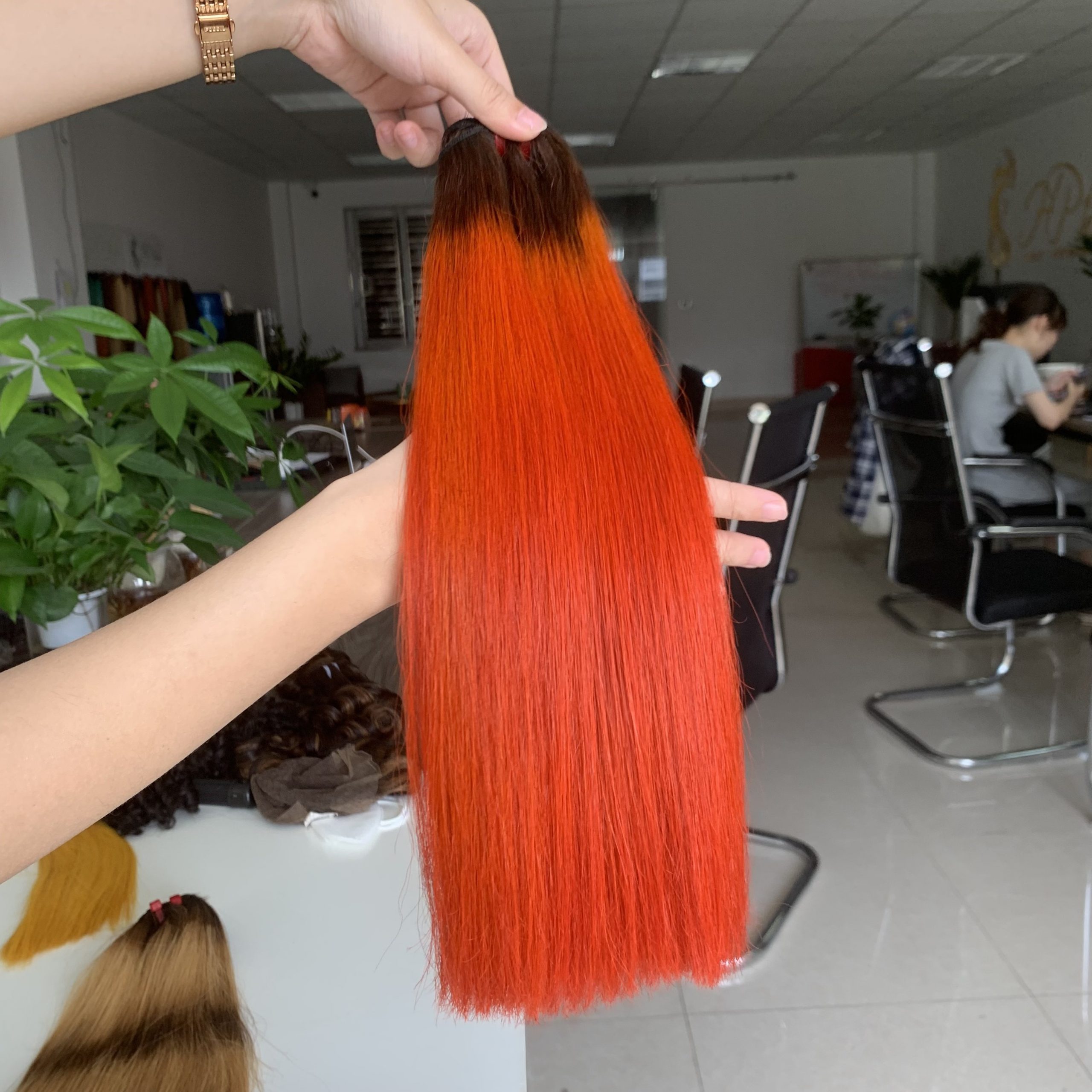 Vietnamese Weft Hair Closure Colors Ombrel Orange