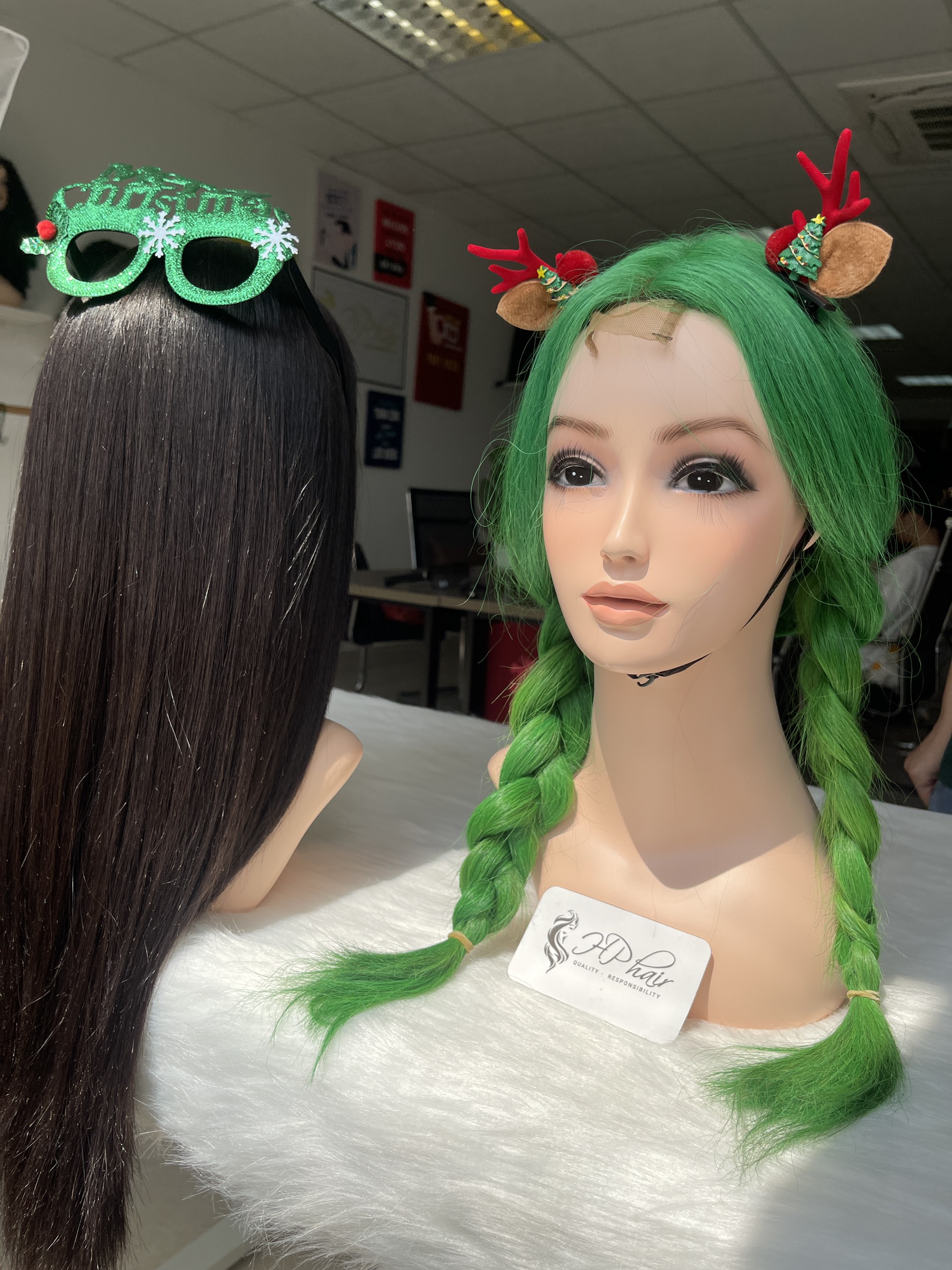 Vietnamese human Wigs colors green